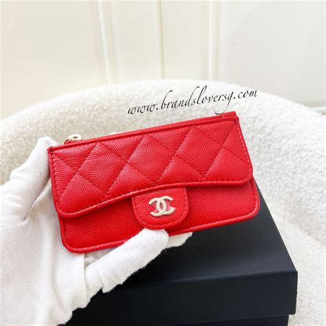 chanel red key holder|chanel zipped card holder.